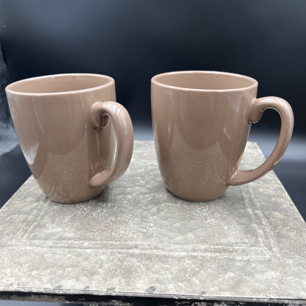Set of 4 Corelle Coordinates Stoneware Light Brown Coffee Tea Cups Mugs